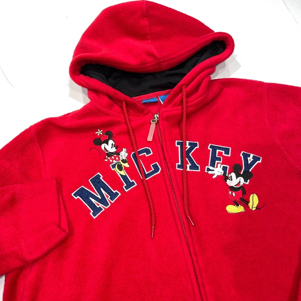 Disney Mickey Minnie Mouse Red Fleece Full‎ Zip Hoodie Sweatshirt Womens Medium